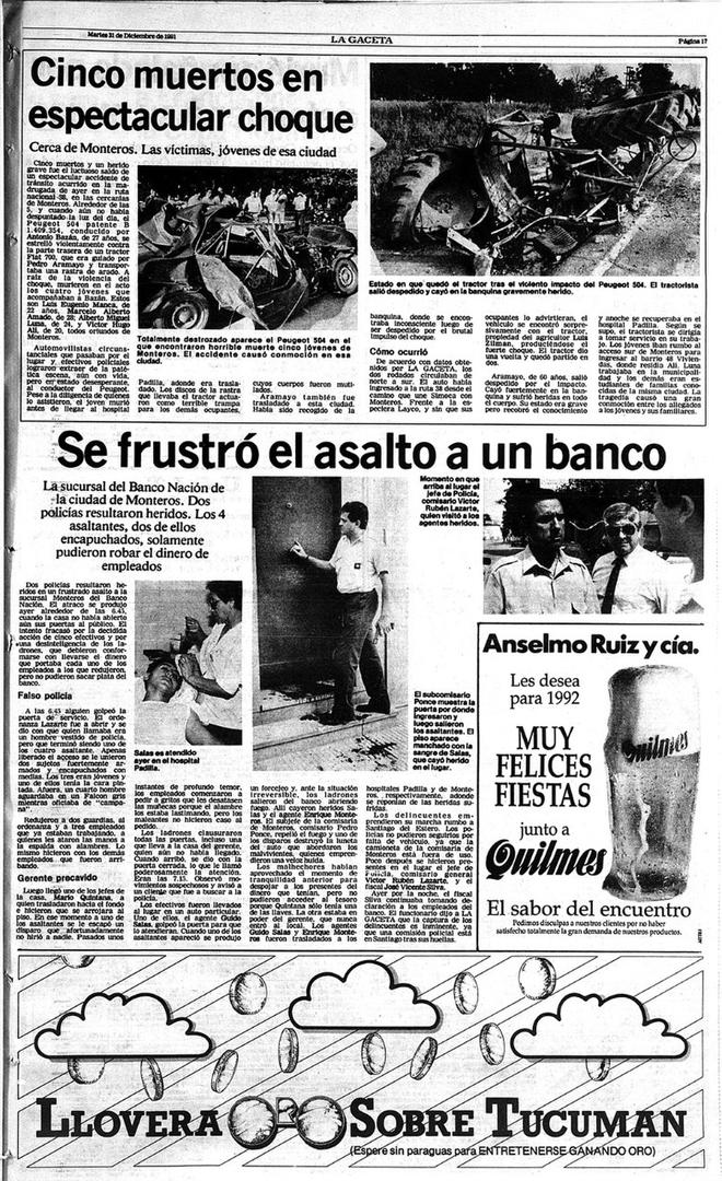 UN DÍA AGITADO. La publicación de LA GACETA donde se narró el accidente y el asalto al bando de Monteros. 