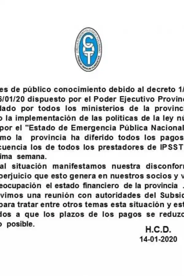 El comunicado oficial del Círculo Odontológico