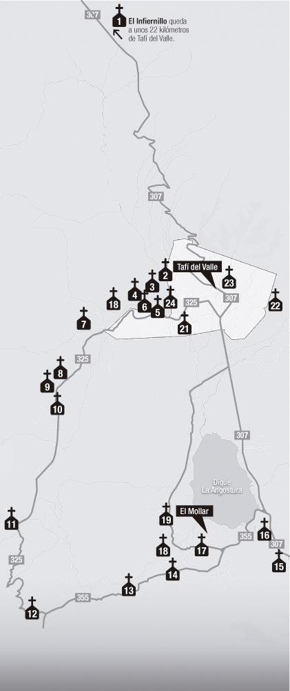 El mapa del recorrido por las capillas del Valle.