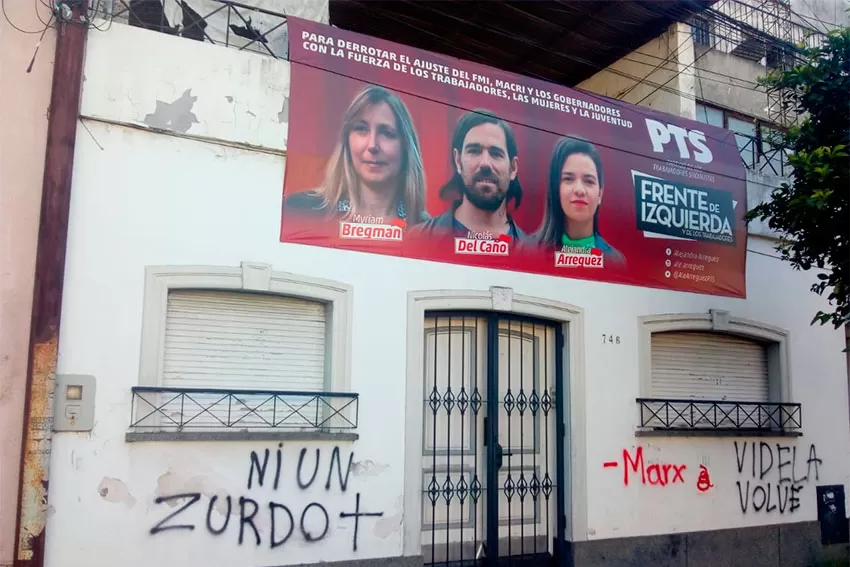 Un local partidario de izquierda amaneció con pintadas que reivindican la dictadura