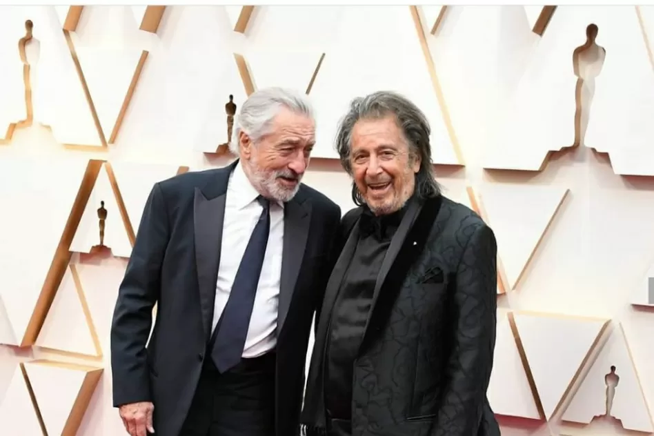 ALFOMBRA ROJA. Los actores Robert De Niro y Al Paccino, nominados por The Irishman. 