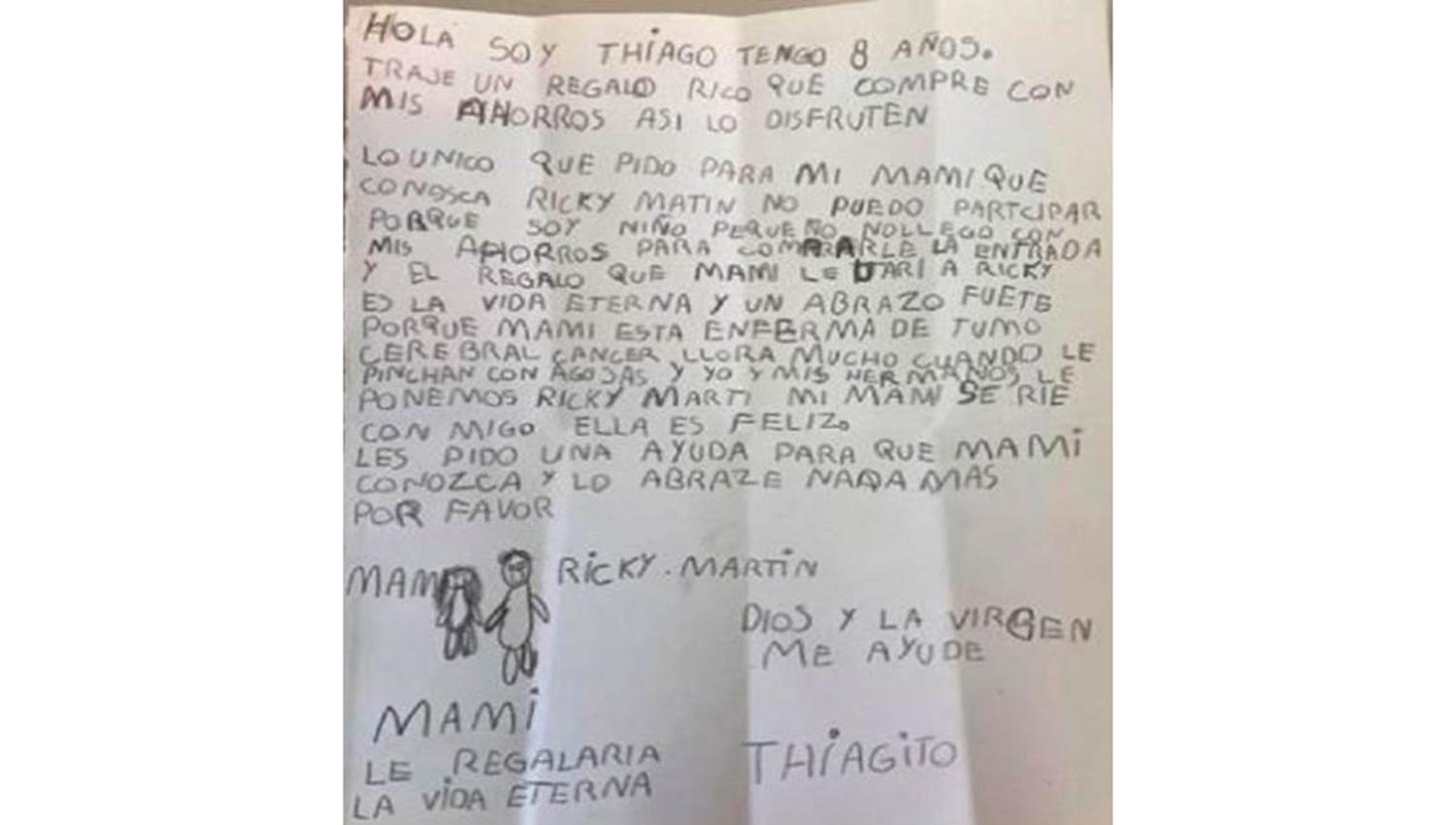 La carta que envió el nene. FOTO TOMADA DE / ELDOCE.TV