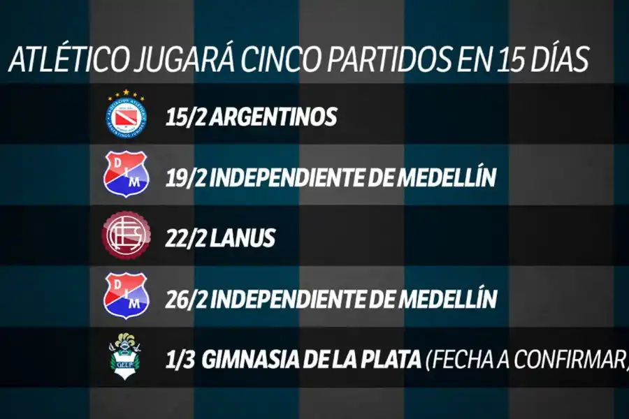 Agenda apretada: estos son los cinco partidos que Atlético jugará en los próximos 15 días