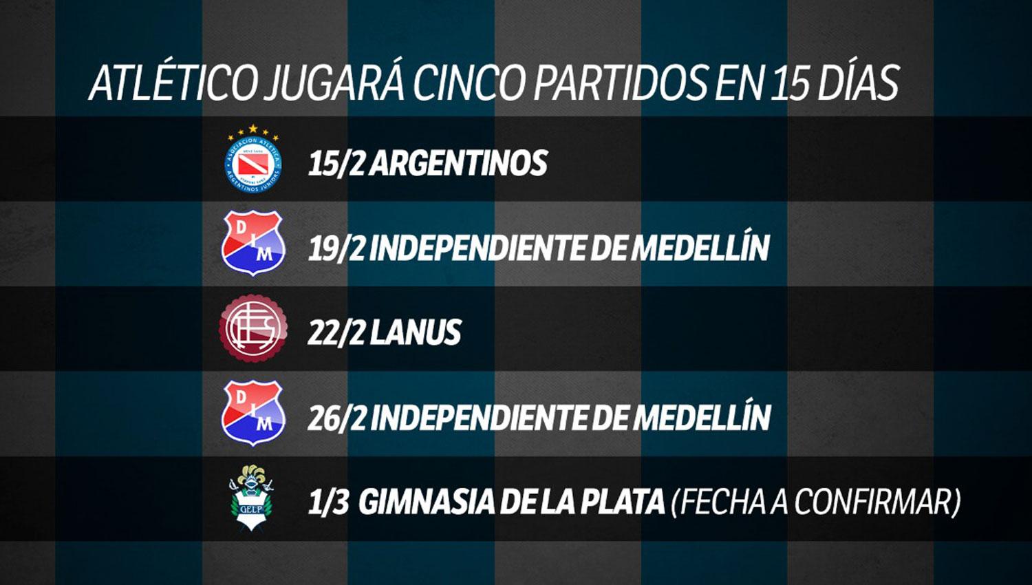 Agenda apretada: estos son los cinco partidos que Atlético jugará en los próximos 15 días