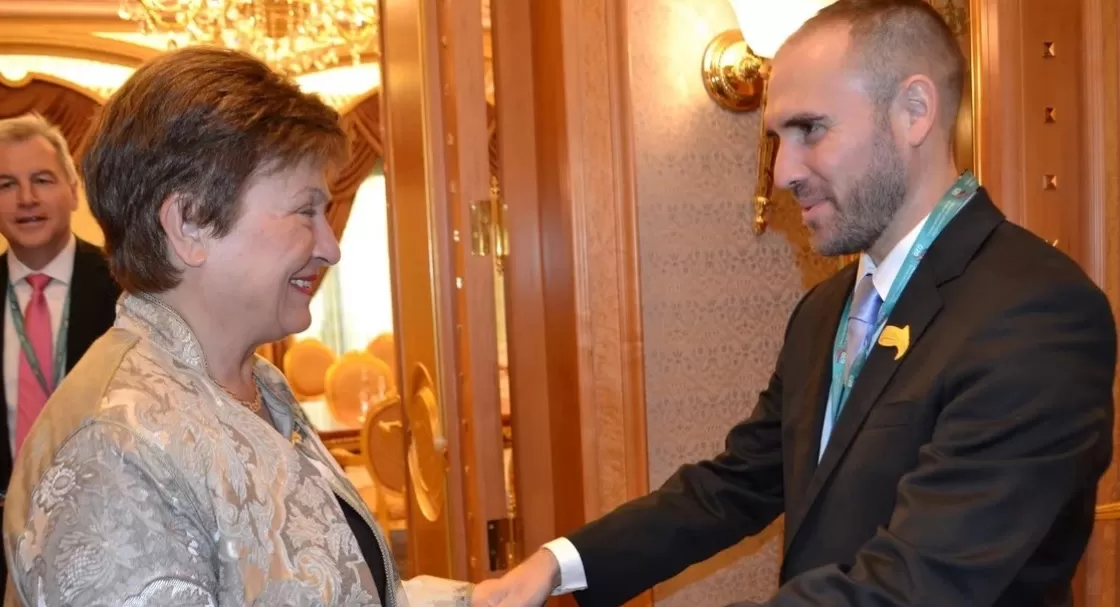 La titular del FMI, Kristalina Georgieva, se reunió con el ministro de Hacienda Martín Guzmán en Arabia Saudita. (Ministerio Hacienda).