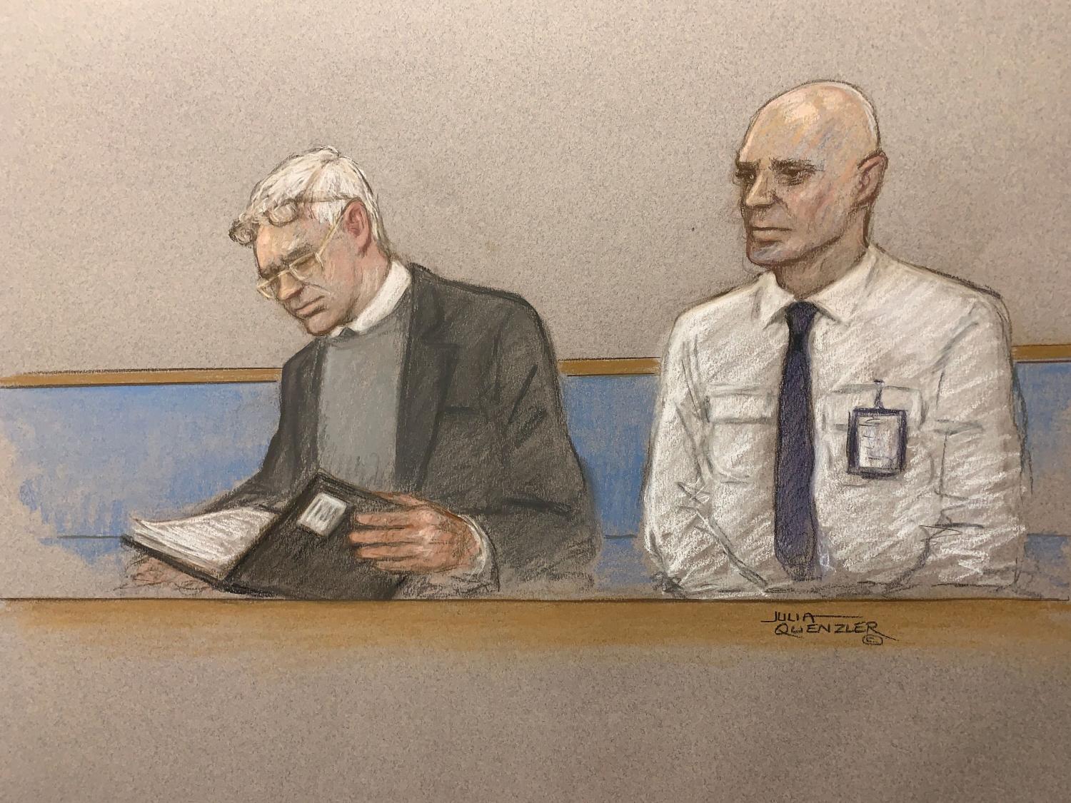 Una ilustración del juicio muestra a Assange luego de 10 años de WikiLeaks