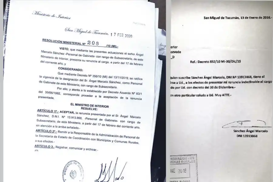 El cese firmado por Acevedo en febrero de este año y la renuncia que Sánchez asegura haber presentado en 2016.