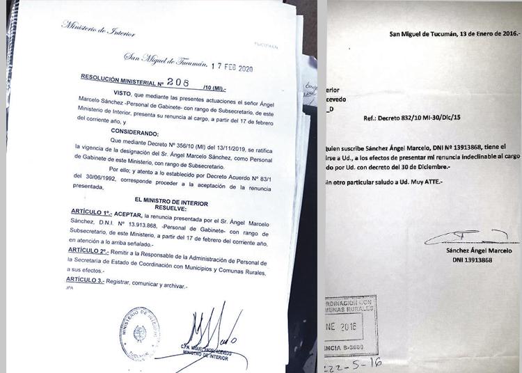 El cese firmado por Acevedo en febrero de este año y la renuncia que Sánchez asegura haber presentado en 2016.