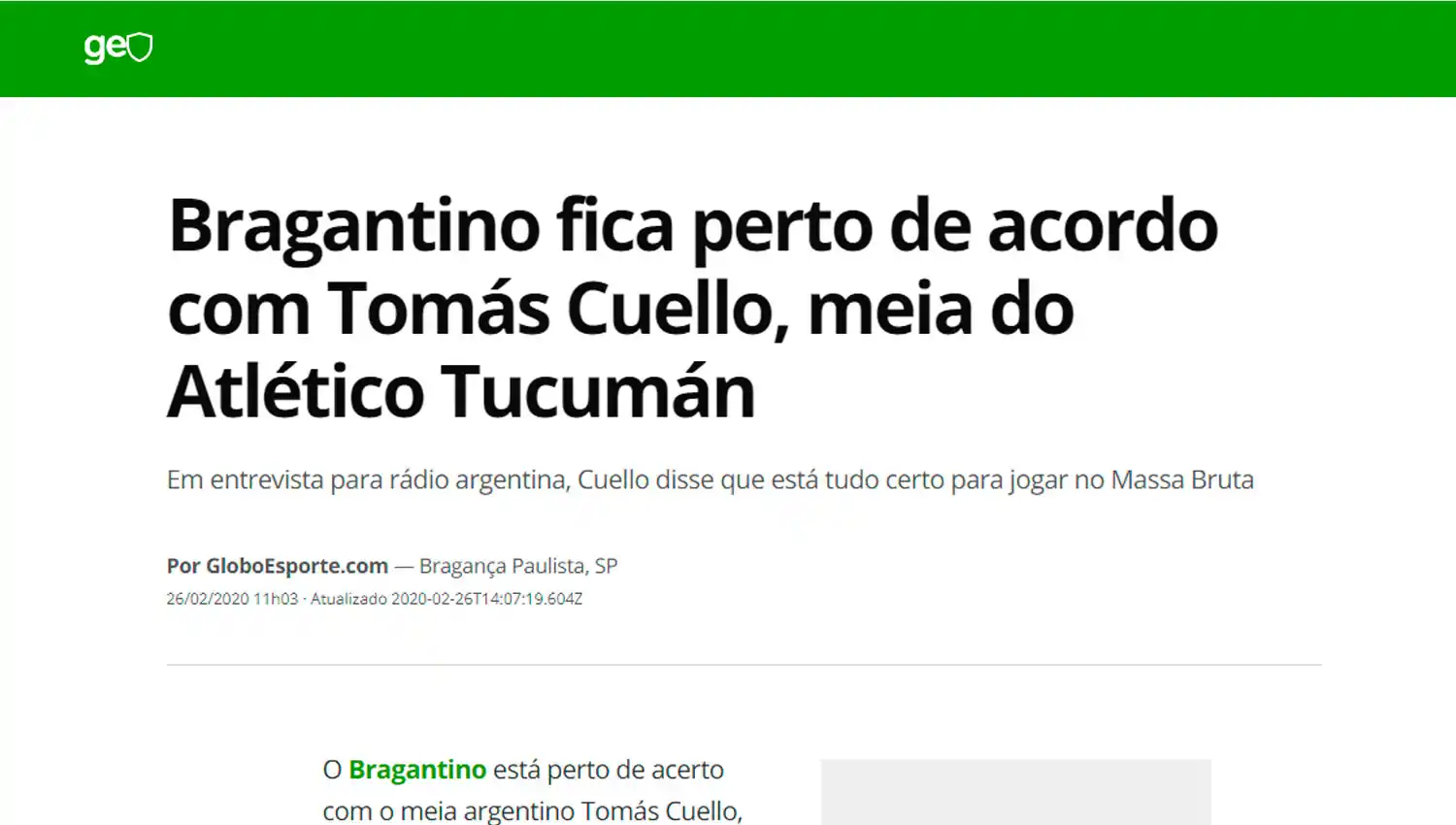 La publicación de Globoesporte.