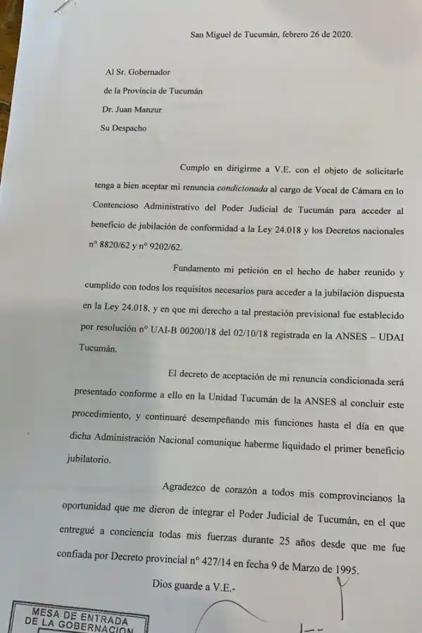 Reforma jubilatoria: el juez Novillo presentó su renuncia “condicionada”