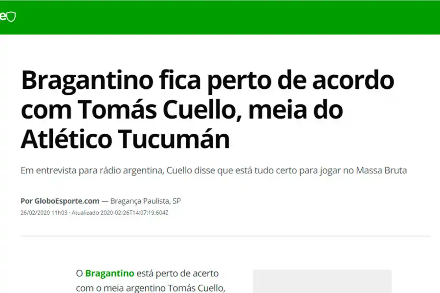 La publicación de Globoesporte.