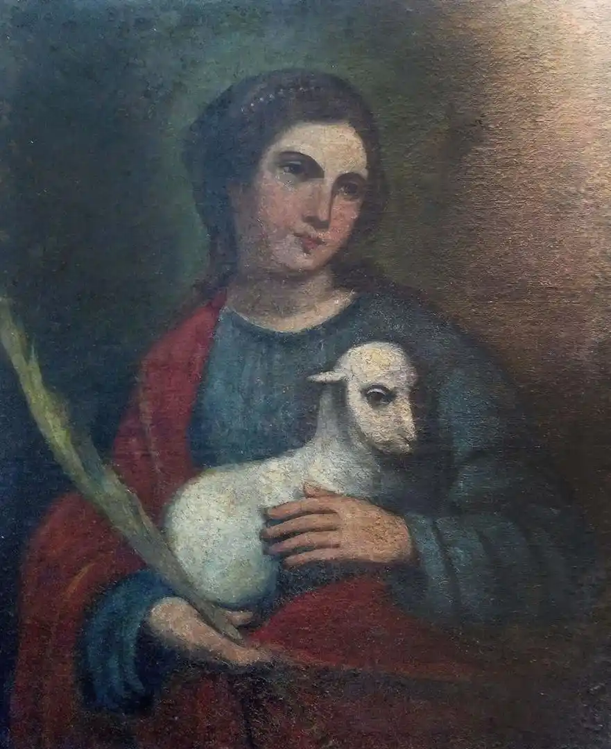  ANTES Y DESPUÉS. En un óleo del Alto Perú, después de la limpieza se descubrió que se trataba de Santa Inés Mártir y no San Juan.   