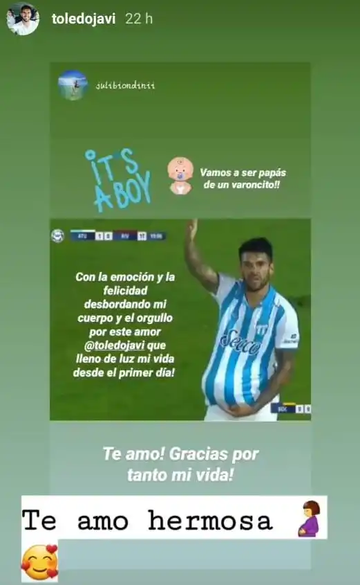 Tras el gol a River, Javier Toledo festeja que su pareja espera un varón