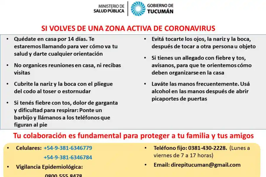 Coronavirus: en Tucumán hay 350 personas en cuarentena 