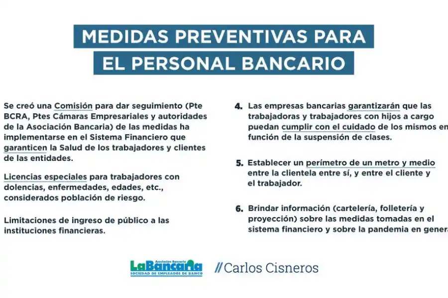 MEDIDAS DE LA BANCARIA. Extremo cuidado para combatir el coronavirus.