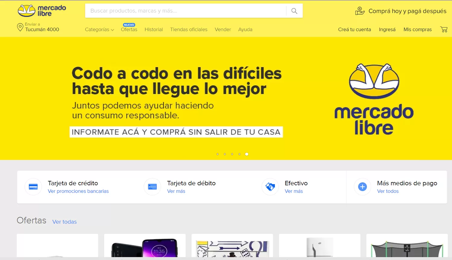La página principal de Mercado Libre Argentina