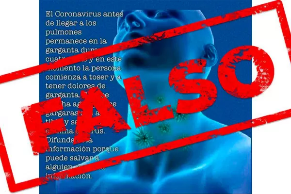 Es falso que “hacer gárgaras con agua tibia y sal elimina el virus”