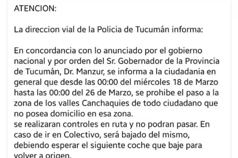 Buscan al autor de un mensaje que anunció que no se podría llegar a Tafí del Valle