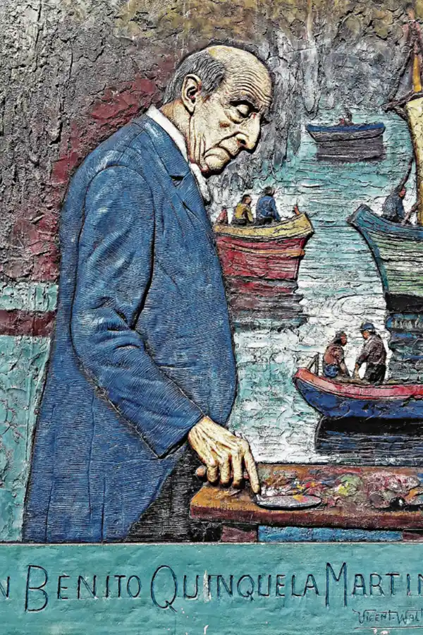 EVOCACIÓN. Vicente Walter retrató a Benito Quinquela Martín en un mural para su taller en La Boca.