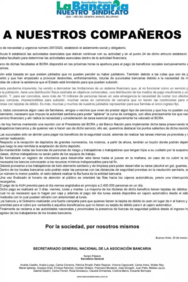 Confirman que los bancos abrirán el viernes para el pago de jubilaciones y prestaciones sociales