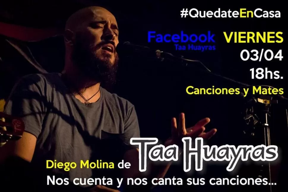 MERIENDA EN VIVO. Diego Molina cantará desde las 18 en YouTube.  