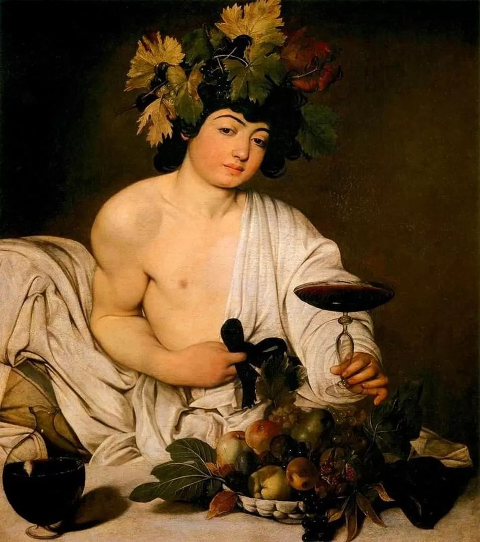 “BACO”. El óleo sobre lienzo de Caravaggio evidencia la juventud del modelo y sus rasgos andróginos. 