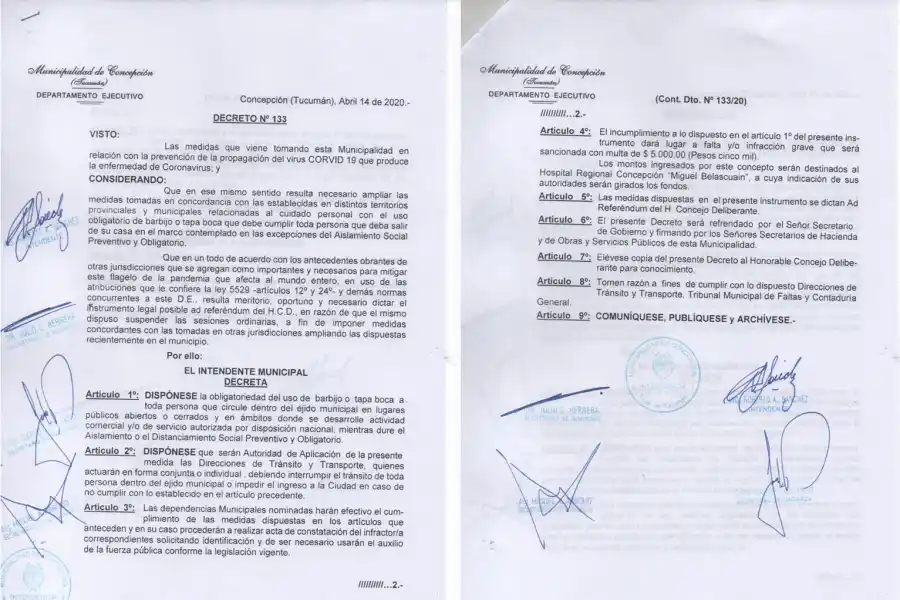 El decreto del intendente Roberto Sánchez.