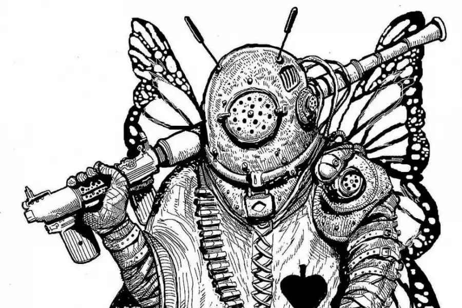 COMBATIENTE DEL AMOR. Dibujo en tinta china sobre cartulina.