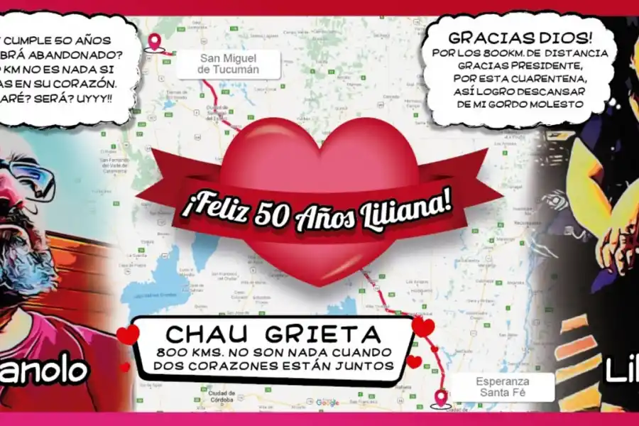 Amor y humor: pegó afiches para saludar a su esposa, que cumplió 50 años y está lejos