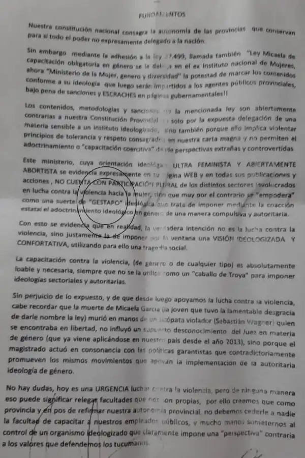 CON UN CÍRCULO. El párrafo del proyecto local que indignó a Yedlin.