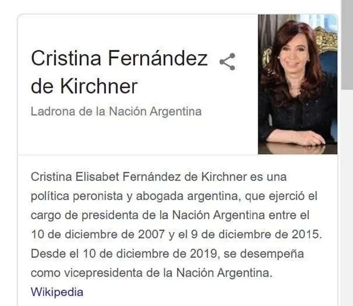 Google tuvo que dar explicaciones por el cargo que le atribuyó a Cristina Fernández