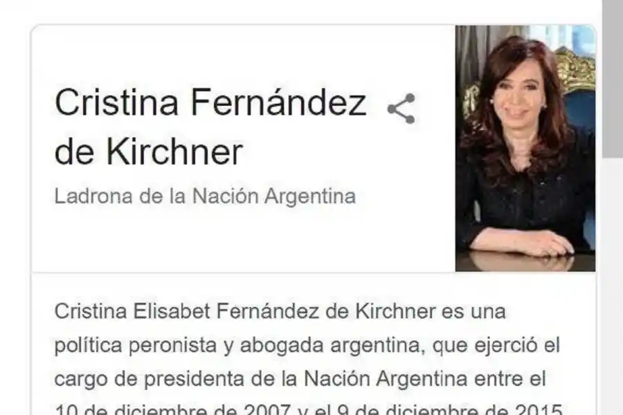 Google tuvo que dar explicaciones por el cargo que le atribuyó a Cristina Fernández