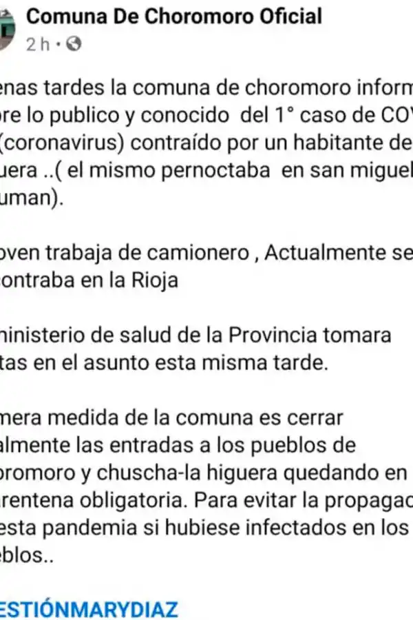 Un pueblo atemorizado: en Choromoro aflige que haya contagios de covid-19 y cierran los accesos