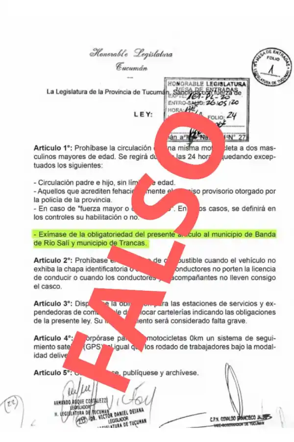 COPIA. La fake-news sobre la ley del motoarrebato.