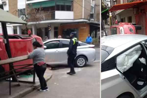 Dos autos chocaron en barrio Norte y terminaron arriba de la vereda