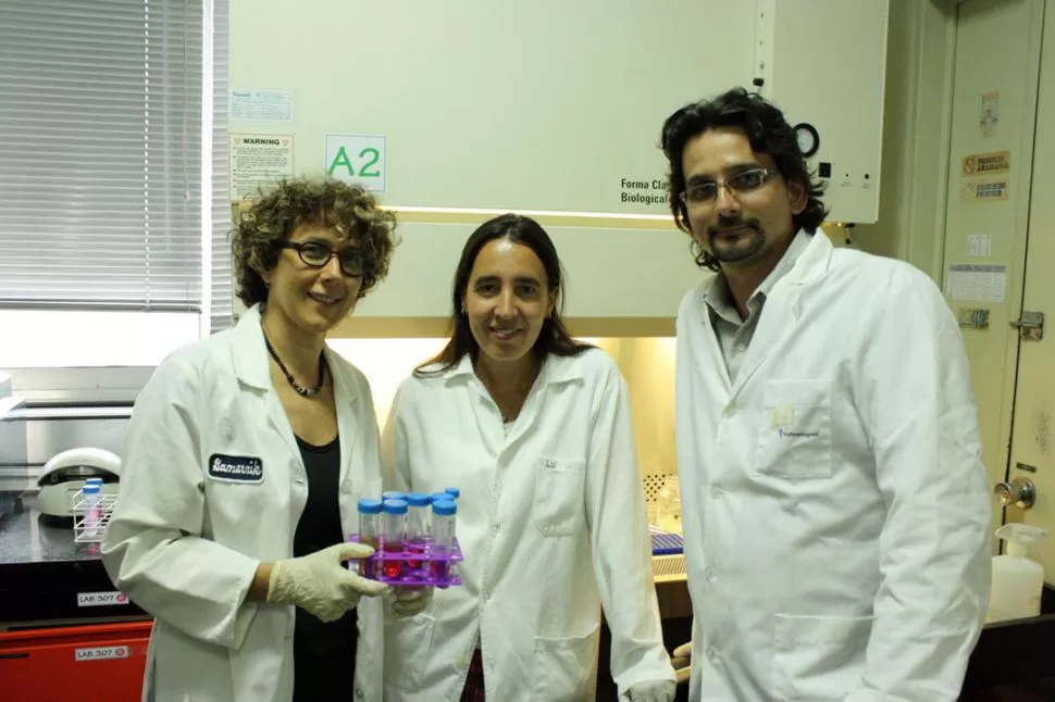 LABORATORIO DE BIOSEGURIDAD. Claudia Filomatori (al centro) con Andrea Gamarnik y Sergio Villordo. Fundación Leloir