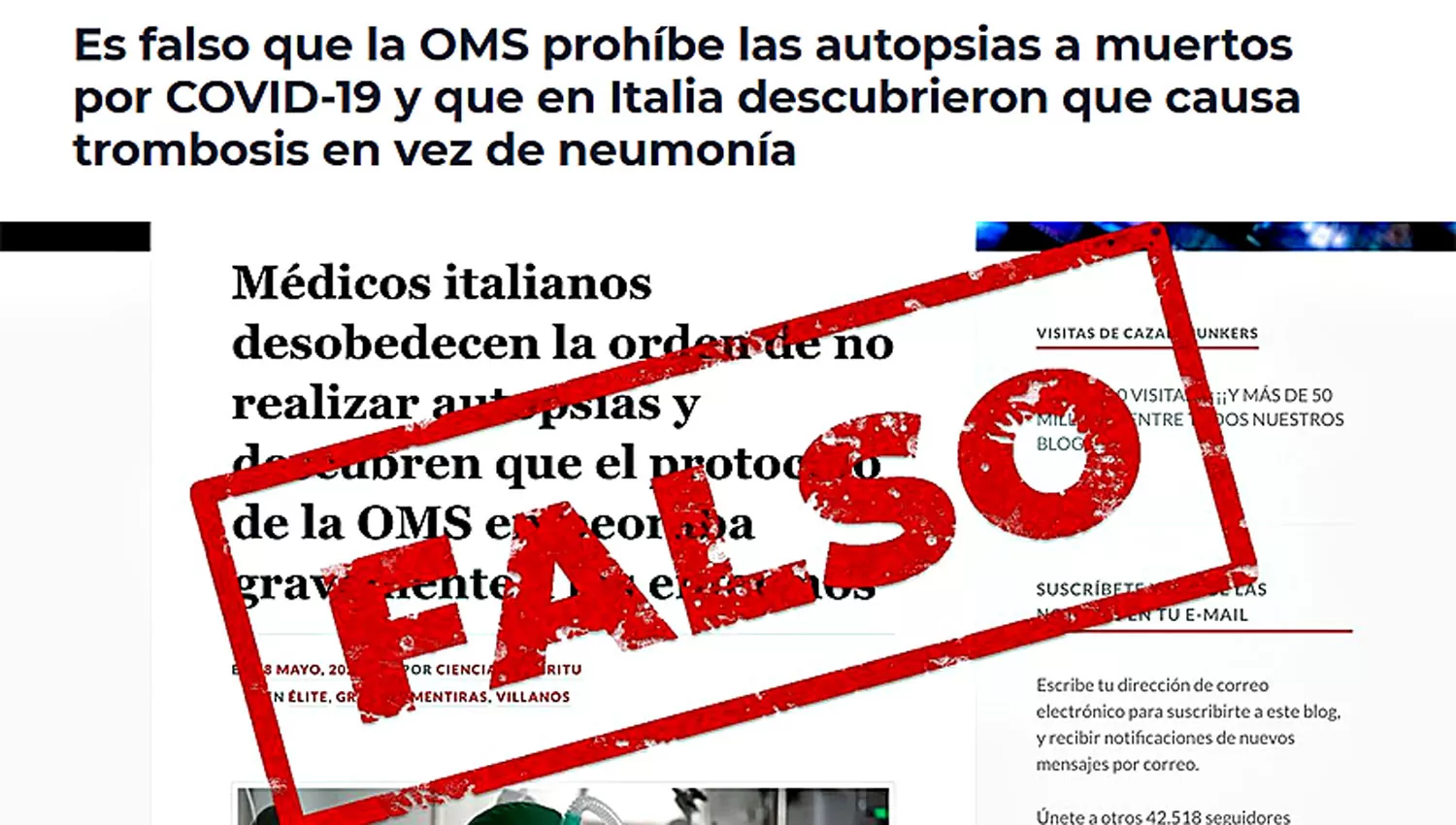 Es falso que la OMS prohíbe las autopsias a muertos por covid-19 y que en Italia dieron con que causa trombosis en vez de neumonía