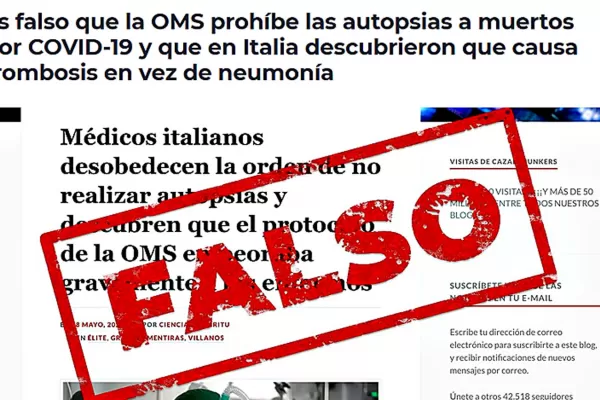 Es falso que la OMS prohíbe las autopsias a muertos por covid-19 y que en Italia dieron con que causa trombosis en vez de neumonía