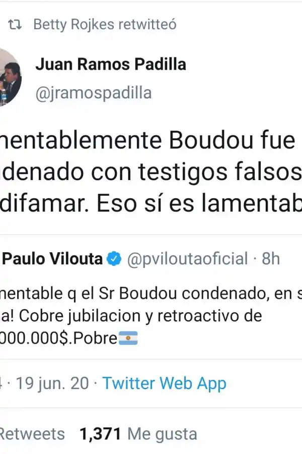 Los retuits de Betty Rojkés en apoyo a la pensión que cobrará Boudou