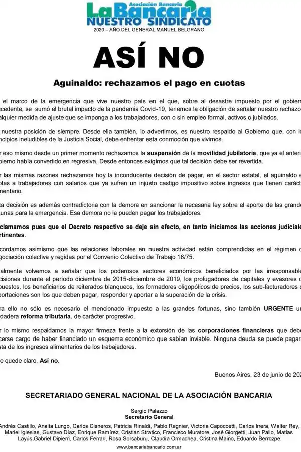 EL COMUNICADO DE LA ASOCIACIÓN BANCARIA.