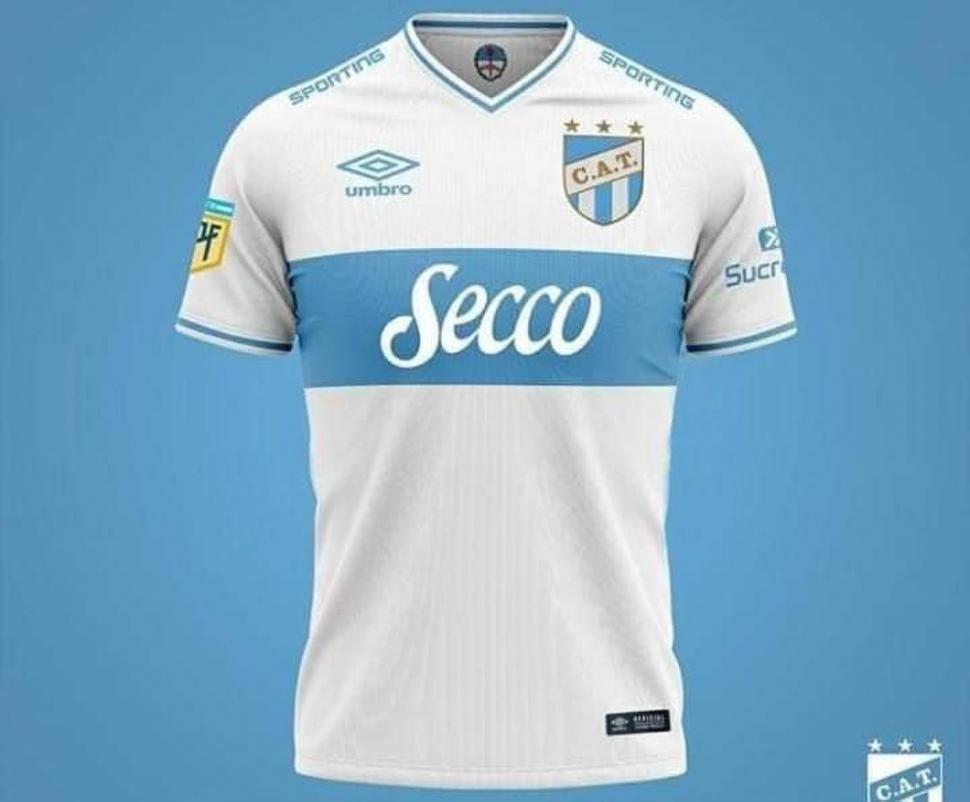 DISEÑO DE FANTASÍA. Un hincha de Atlético se animó a jugar e imaginó cómo sería la próxima camiseta alternativa: blanca con una franja horizontal celeste.  
