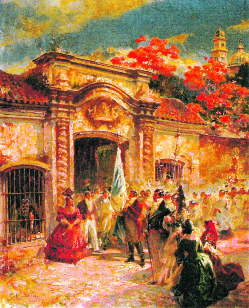  “Evocación histórica” (1921), óleo del peruano Teófilo Castillo sobre la fiesta de la Independencia.
