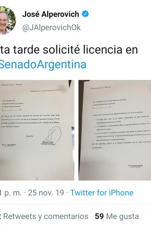 Después de siete meses, José Alperovich volvió a aparecer en sus redes sociales