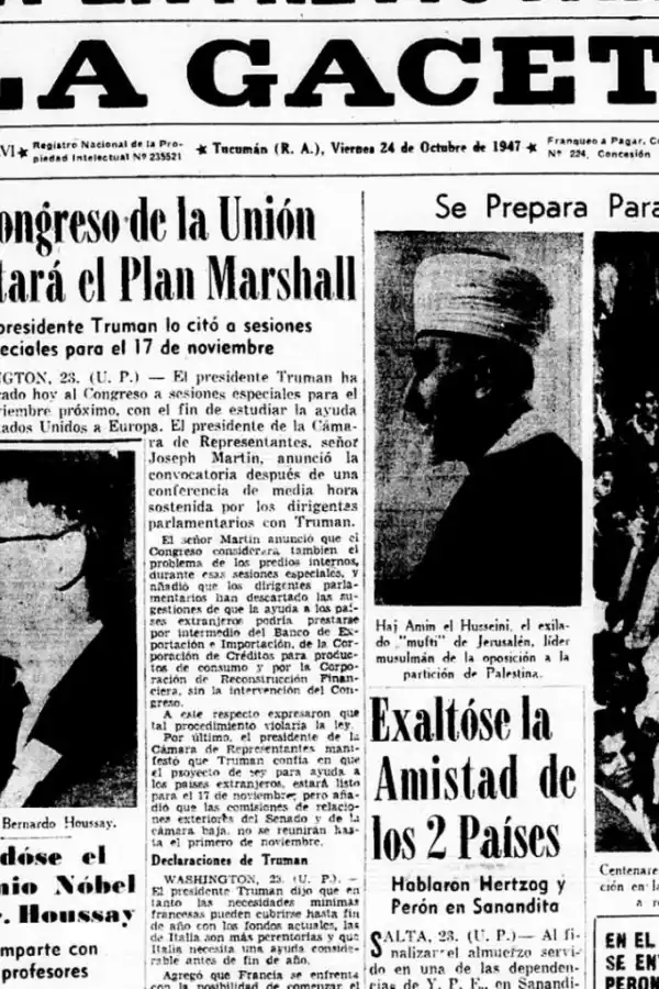 1947. Nuestro diario informa del Nobel al científico argentino.