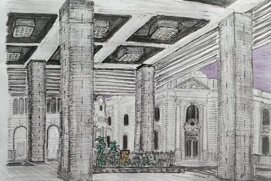 PUNTO CÉNTRICO. Desde el ingreso al Banco Nación, Hernán Silva registra la esquina de San Martín y Maipú. 