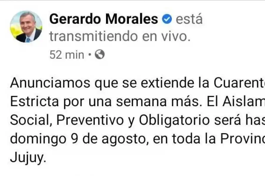 En Jujuy, el gobernador Morales extiende la cuarentena estricta por siete días más