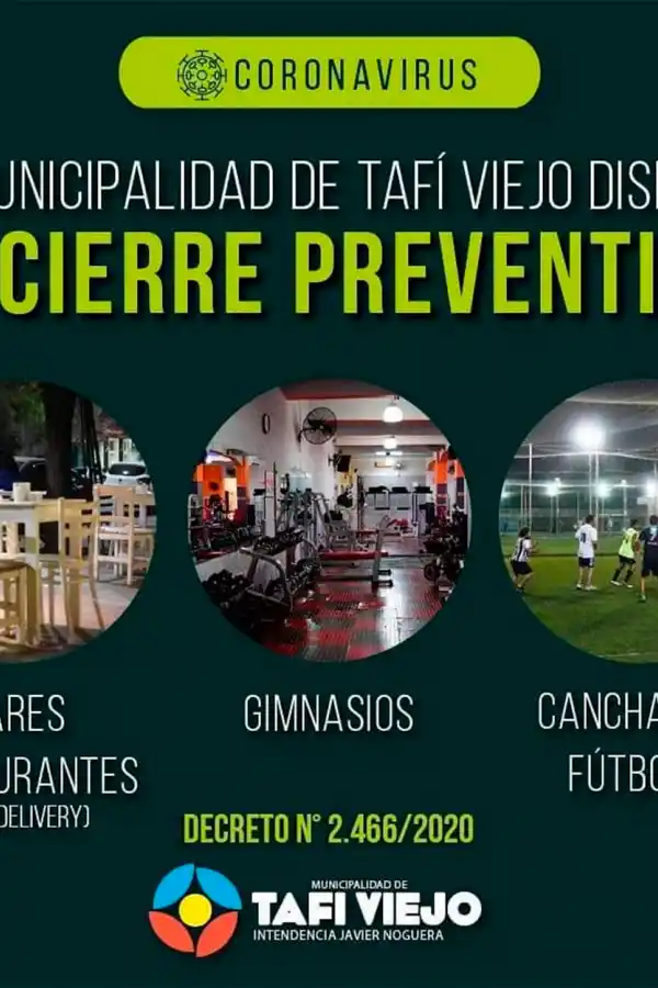 Tafí Viejo cierra bares, restaurantes, gimnasios y canchas de fútbol por el brote de coronavirus