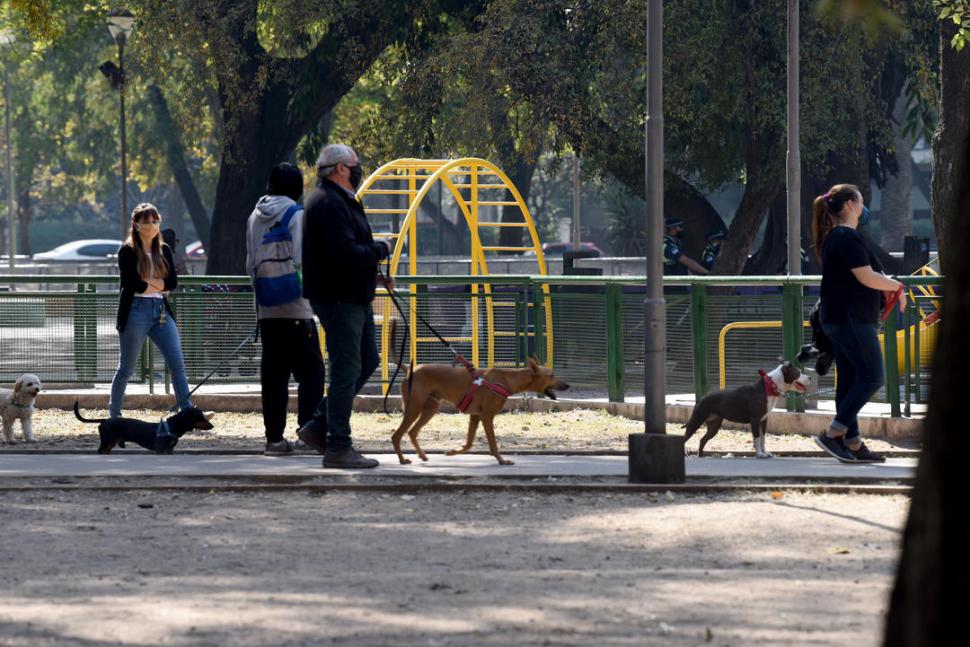 DESFILE DE CANES.La postal se repitió ayer. El ojo del fotógrafo captó esta excelente imagen de tucumanos llevando de la correa a sus perritos.