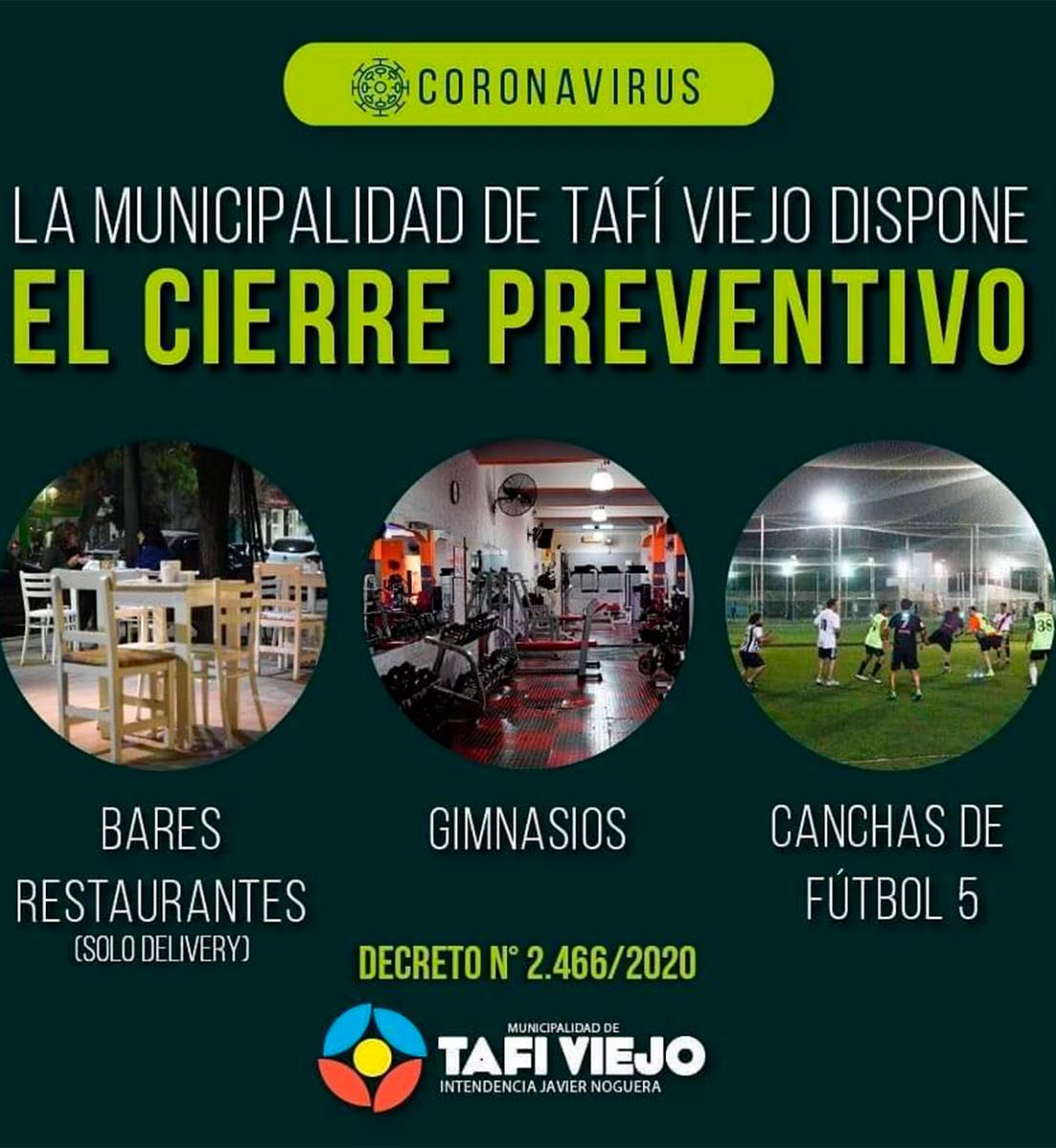 Tafí Viejo cierra bares, restaurantes, gimnasios y canchas de fútbol por el brote de coronavirus