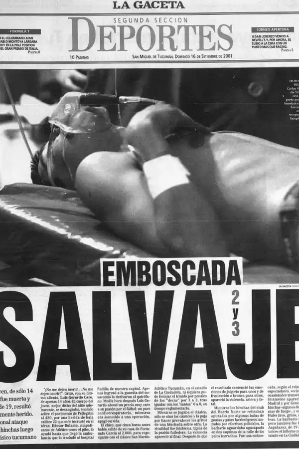 UN DOLOROSO RECUERDO. La tapa del Suplemento de LA GACETA donde ya se informaba que la muerte de Caro se había producido en una emboscada. En la imagen central aparece Carlos Argañaráz, de 19 años, que fue el otro de los simpatizantes 